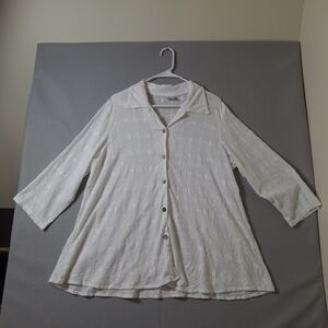 Color Me Cotton CMC Jacquard Blouse XL White Textured Floral Tunic Made In USA